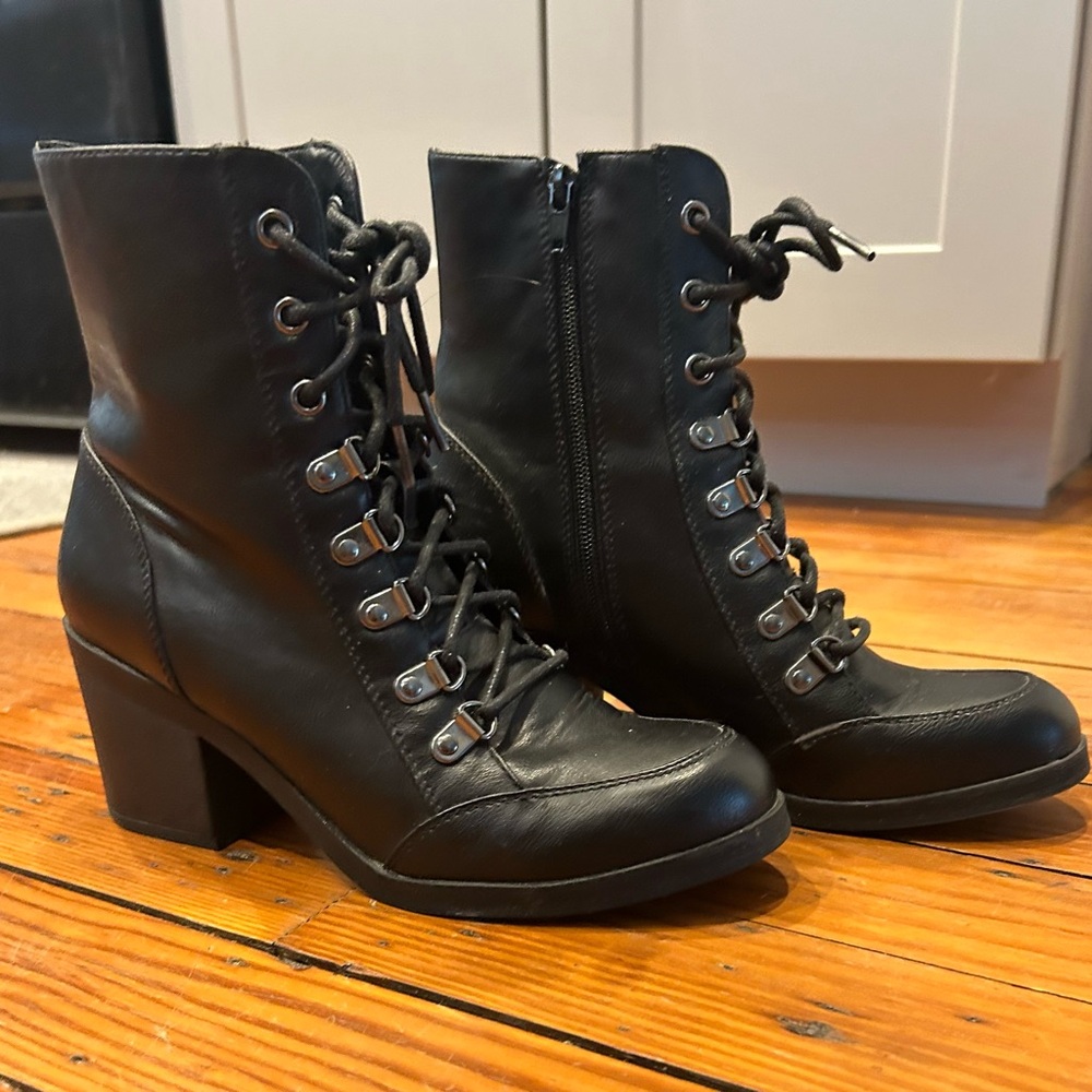 Black Lace-Up Ankle Boots